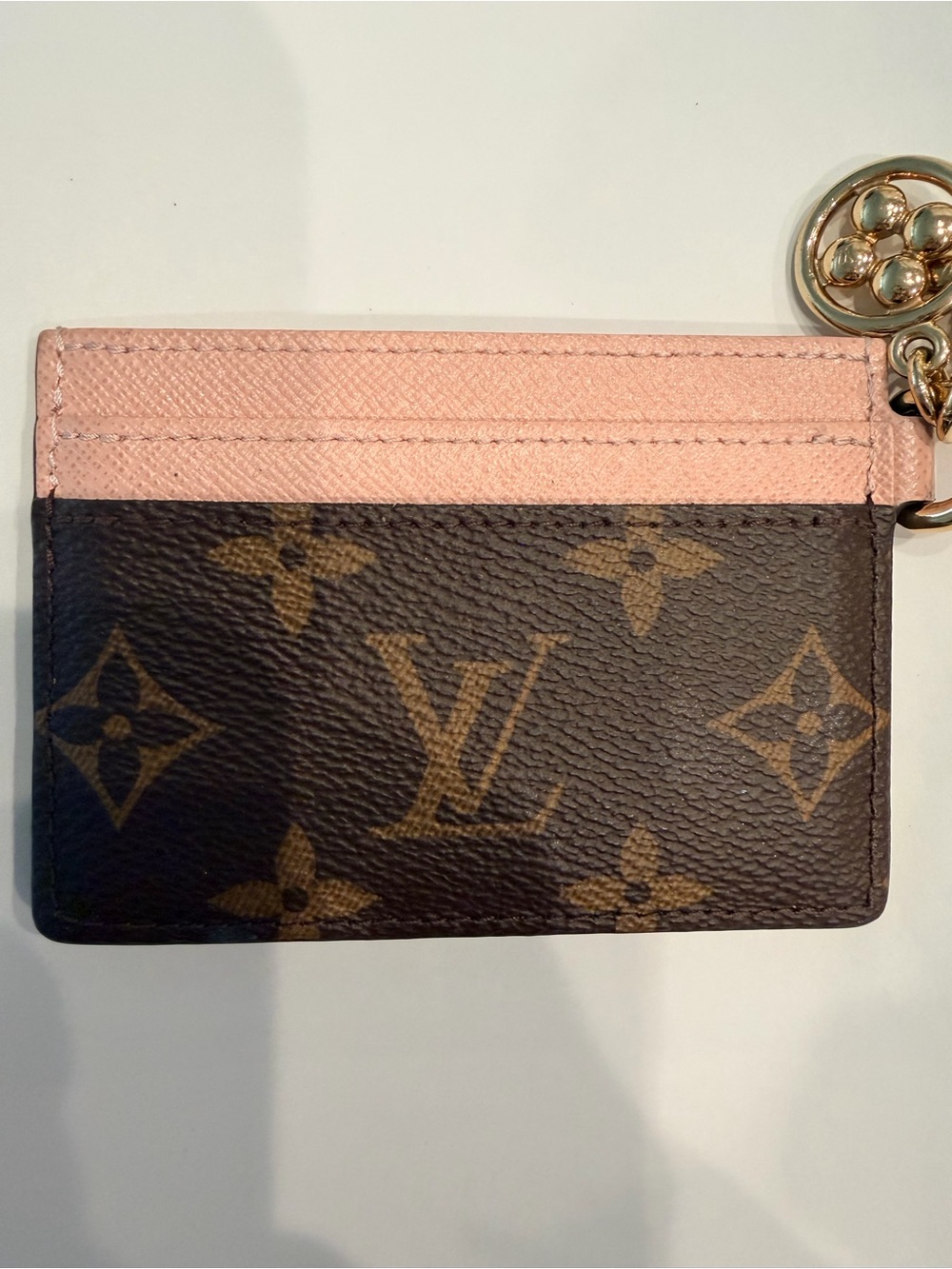 Louis Vuitton Brown Monogram Canvas with Pink Leather Card Holder Key Pouch